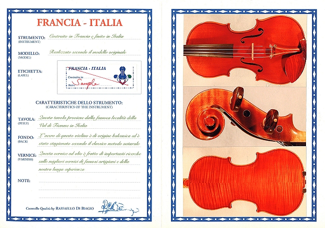 証明書 Violin Francia Italia バイオリン
